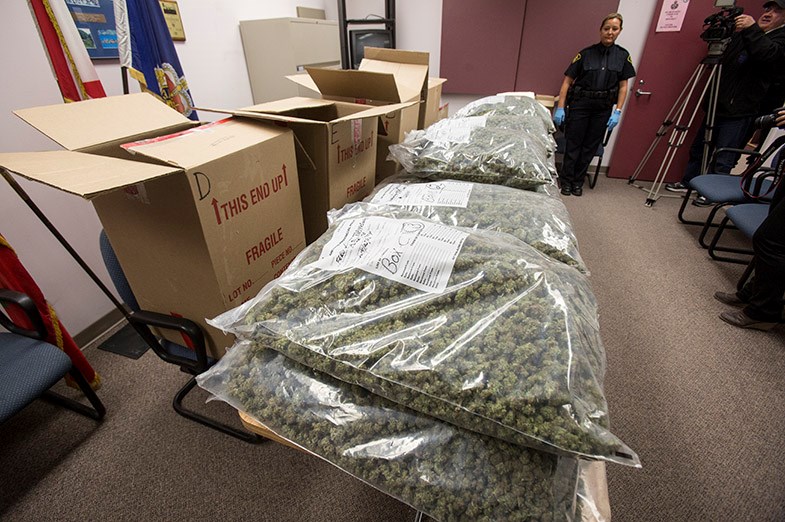 Bags of marijuana on display May 20, 2014 at the OPP detachment in Sault Ste. Marie, Ont. SooToday.com/Kenneth Armstrong