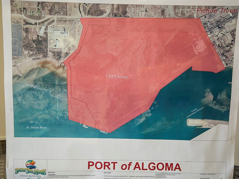 A map showing the proposed Port of Algoma seen on September 26, 2014 at the Civic Centre in Sault Ste Marie.Kenneth Armstorng/SooToday