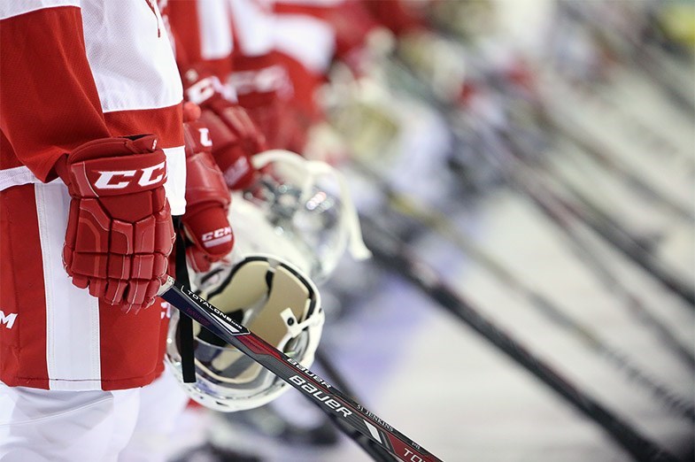 Soo Greyhounds players seen immediately before their home opener gamer against the Sarnia Sting on September 26, 2014 at the Essar Centre in Sault Ste Marie. Kenneth Armstrong/SooToday