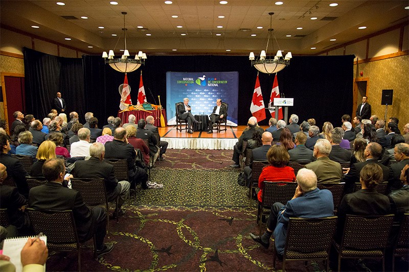 Prime Minister Stephen Harper seen speaking during a question and answer session at the Water Tower Inn on October 17, 2014. Kenneth Armstrong/SooToday