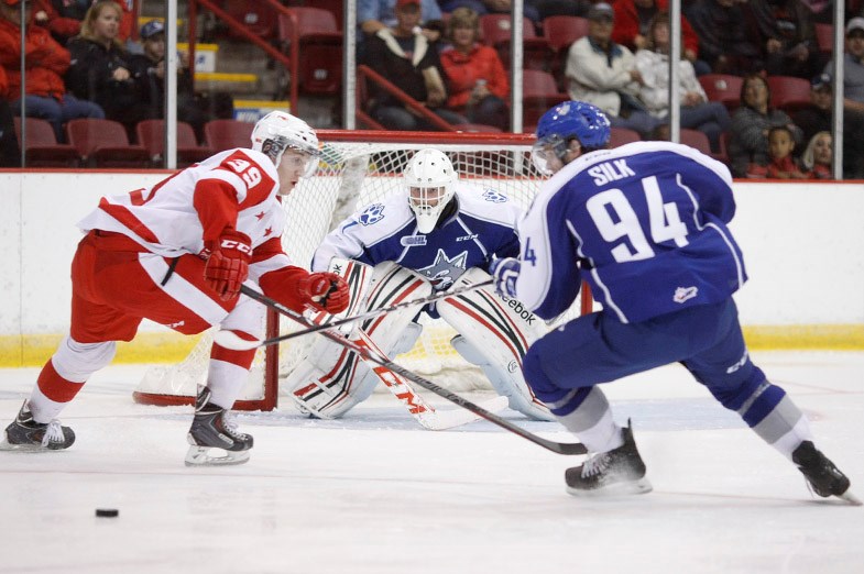 Preseason action between the Sudbury Wolves and Soo Greyhounds at the Essar Centre in Sault Ste. Marie on September 6, 2014. SooToday.com/Kenneth Armstrong