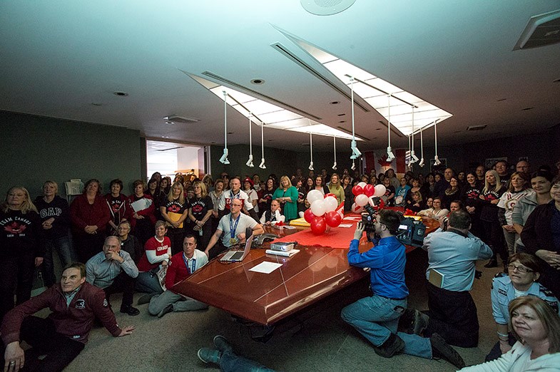 A crowded OLG boardroom served as party room for Team Jacobs Feb 27, 2014. Photo/Kenneth Armstrong