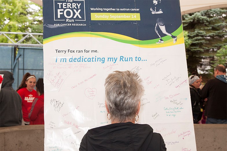 Participants were encouraged to dedicate their run at the Terry Fox Run held on September 14, 2014 at the Roberta Bondar Pavilion. SooToday.com/Kenneth Armstrong