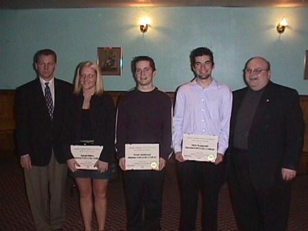 <b> Scholastic Awards:</b> (l-r) Athletic Director Mark Kontulainen, Sarah Miller, Scott Seabrook, Matt Seabrook, AUC's Bruno Barban