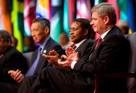 Prime Minister Stephen Harper attends the opening ceremony of the 2009 Commonwealth Heads of Government Meeting.
