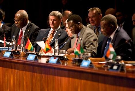 Prime Minister Stephen Harper participates in an executive session at the Commonwealth Heads of Government Meeting. PMO photo by Deb Ransom
