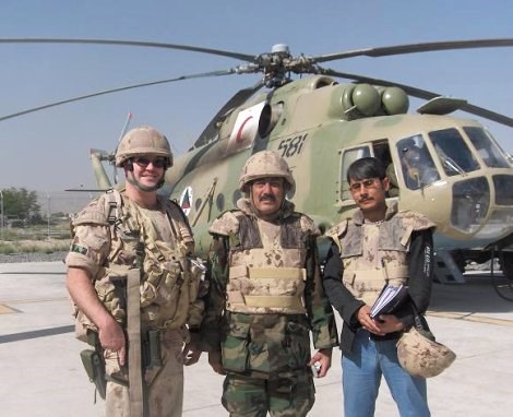 Groulx, General Fazlullah, and one of their interpreters, Haffiz Bayat, ready to go to Jalalabad
