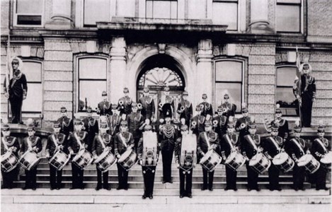 Legion Band on front steps of Court House, 1936