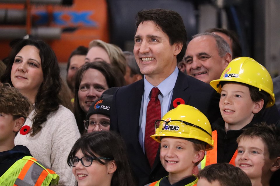 Prime Minister Justin Trudeau joined workers and families at the PUC headquarters in Sault Ste. Marie on Nov. 10, 2023.
