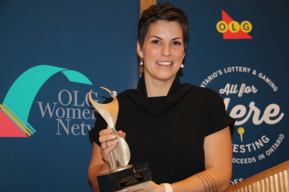Karen Bird, winner of this year’s ATHENA Leadership Award at the Sault Ste. Marie Chamber of Commerce annual Women in Business Breakfast, March 8, 2019. Darren Taylor/SooToday