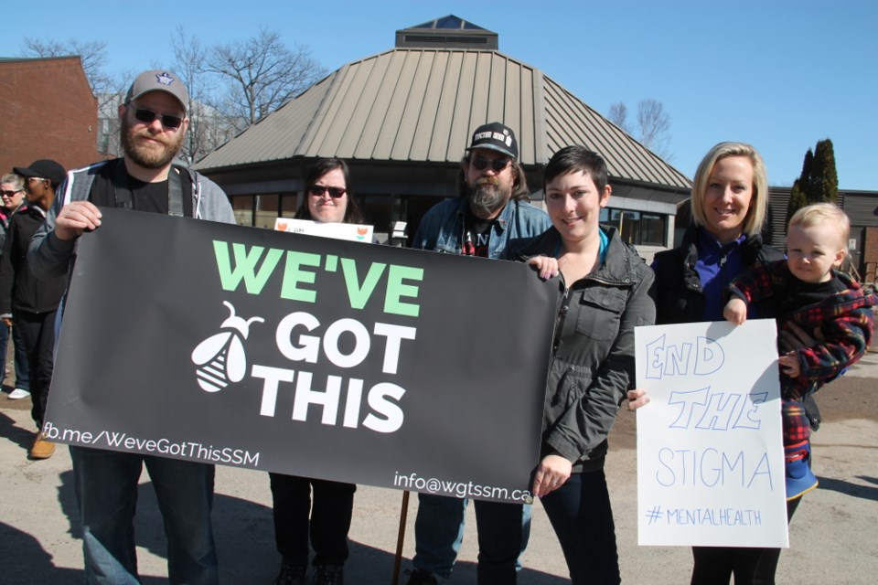 Members of ‘We’ve Got This,’ a new non-profit Sault group dedicated to removing the stigma of mental health disorders and addictions, held their first ever Walk Off The Stigma event at Sault College, Apr. 21, 2018. Darren Taylor/SooToday