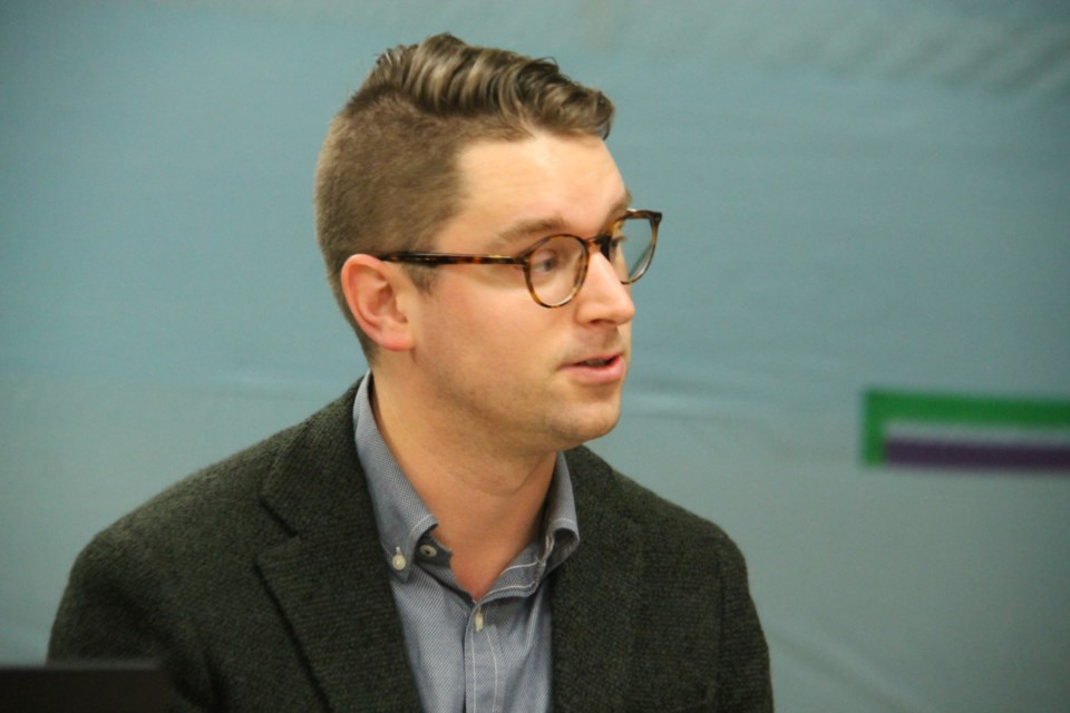 Andrew Longhurst, Canadian Centre for Policy Alternatives research associate, gave a presentation outlining concerns over for-profit healthcare in Ontario at the Sault Ste. Marie Public Library, Nov. 6, 2023.