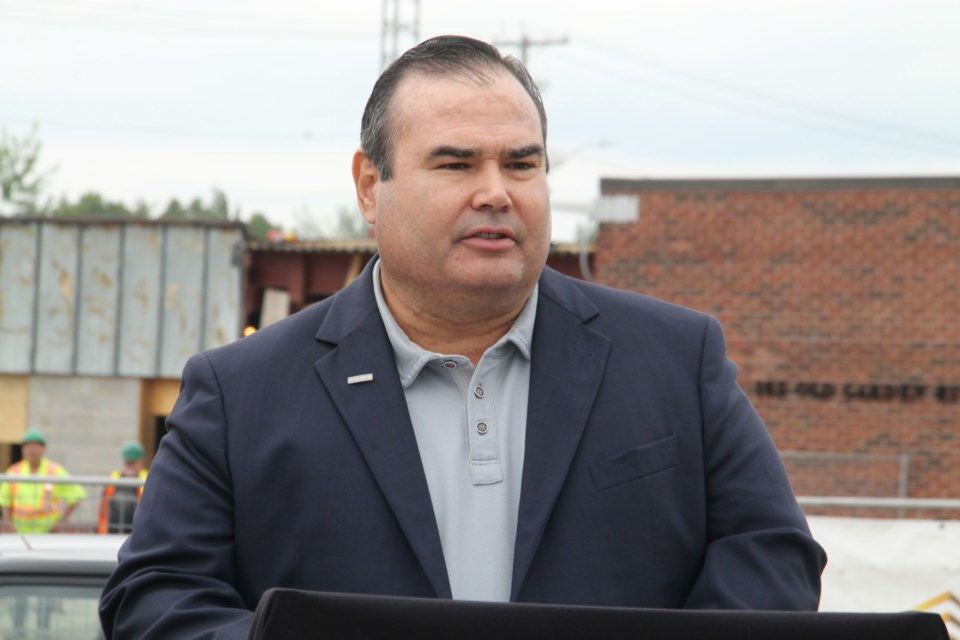 Michael Garcia, Algoma Steel president and CEO, speaks at a ceremony marking Algoma’s donation of $1million towards the Sault Area Hospital Residential Withdrawal Management Facility, July 19, 2022.