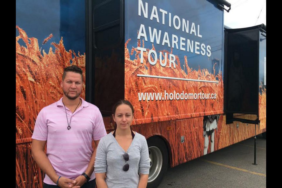 Kevin Viaene and Stephanie Bailey of the Holodomor National Awareness Tour visited Sault Ste. Marie to raise historical  awareness of the Soviet genocide against millions of Ukrainians in the 1930s, August 11, 2016. Darren Taylor/SooToday. 