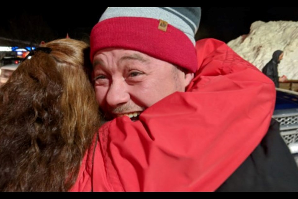 Sault native Patrick King greets his mother Teresa on Feb. 17, 2019 as the United We Roll convoy rolled into Sault Ste. Marie. King was back in town two weeks ago with the controversial Freedom Convoy