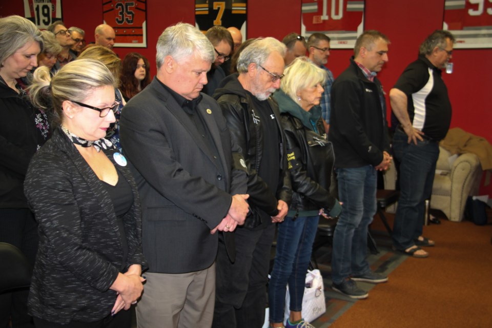 A minute of silence during the National Day of Mourning ceremony held at GFL Memorial Gardens Bumbacco Room, April 28, 2019. Darren Taylor/SooToday