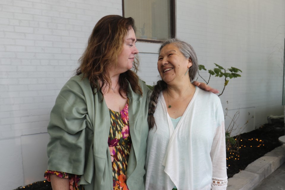 Algoma Legal Clinic Executive Director Nuala Kenny (left) shares an embrace with Constance Manitowabi, who joined the legal clinic this past November as its Indigenous justice program coordinator in an effort to build bridges between the clinic and Indigenous Peoples in the Algoma District. 