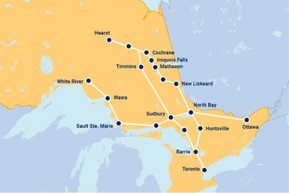 20180115 Ontario Northland route map