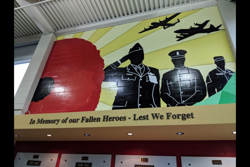 A new mural honouring Canada’s veterans, painted by a local student was unveiled at GFL Memorial Gardens, May 23, 2019. Darren Taylor/SooToday
