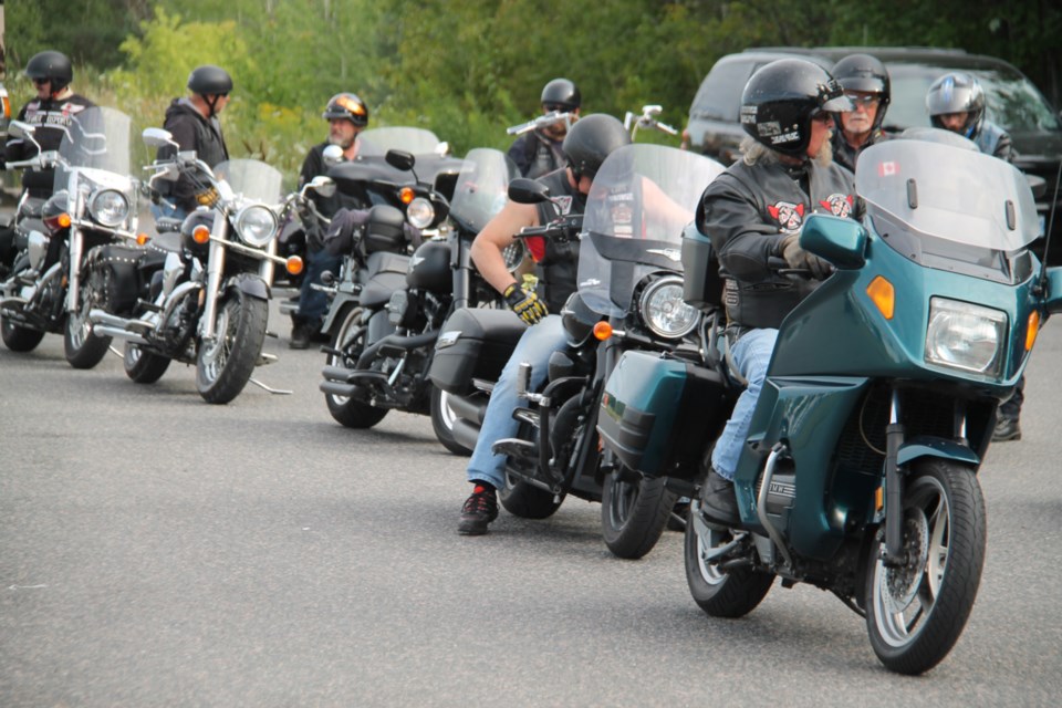 Approximately 30 bike enthusiasts from various groups took part in The Rolling Barrage to raise funds and awareness of the need for services for veterans suffering from PTSD, Aug. 13, 2019. Darren Taylor/SooToday