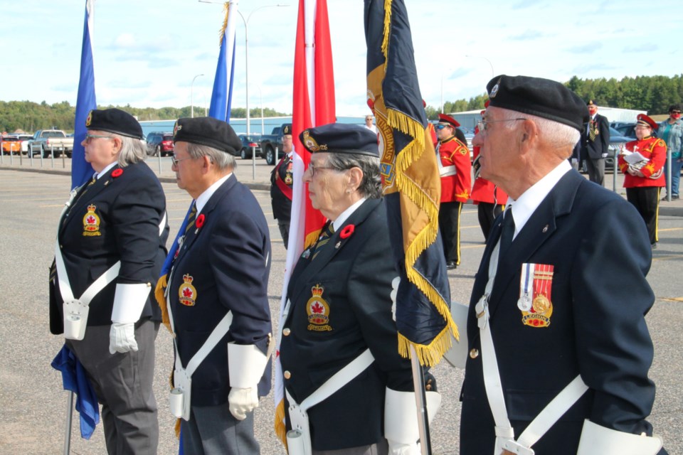 Representatives of local cadets, Royal Canadian Legion Branch 25 and the public gathered at the Sault Ste. Marie Airport to honour Canadian and Allied pilots who successfully fought, though outnumbered, to defend the United Kingdom and the Allied cause in the 1940 Battle of Britain, Sept. 12, 2021. Darren Taylor/SooToday   