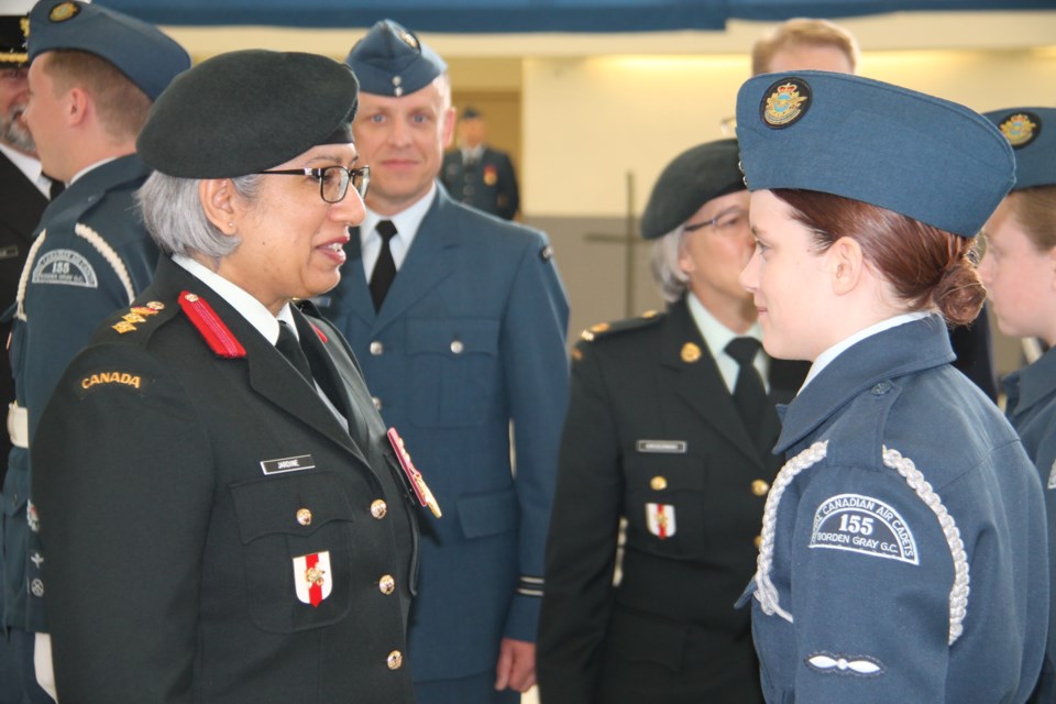Colonel Nishika Jardine of the Canadian Army, a Sault native and former air cadet, inspected 155 Borden Gray Air Cadet Squadron cadets at the unit's 75th Anniversary Review held at the Sault Ste. Marie Armoury Saturday, May 6, 2017.  Several VIPS were in attendance.  Darren Taylor/SooToday