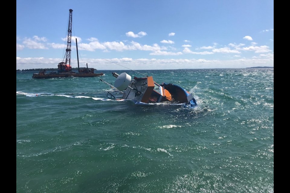 The scene of a sunken vessel in Northport Bay, Michigan. Photo supplied by the US Coast Guard Sector Sault Ste. Marie