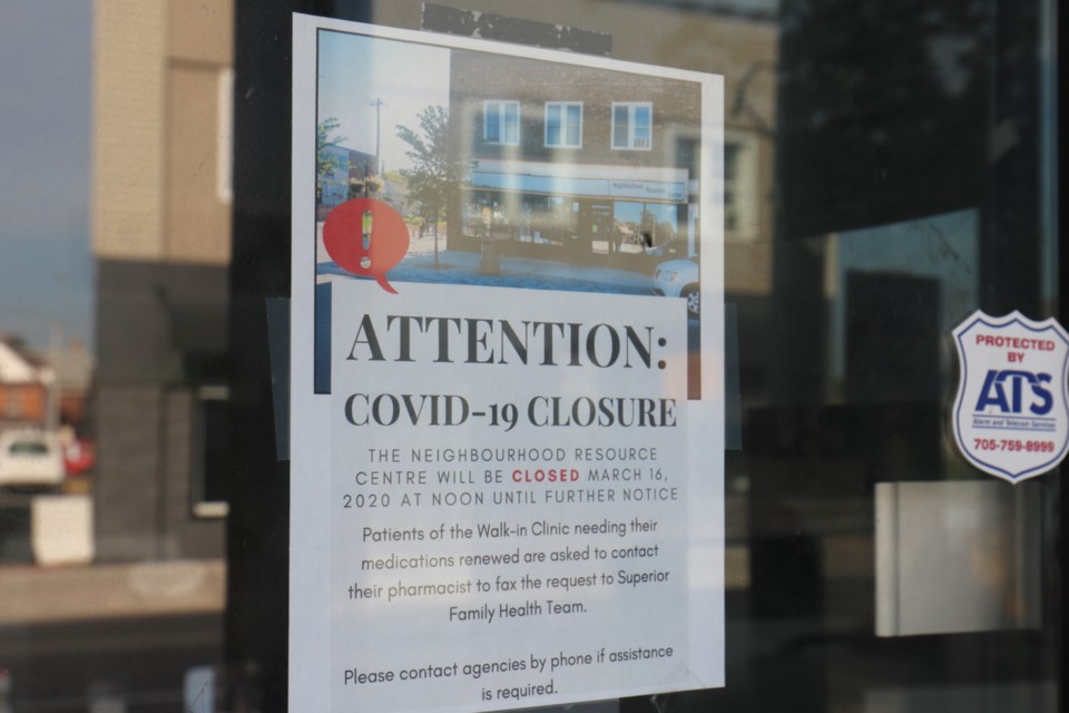 COVID-19 closure sign posted at Neighbourhood Resource Centre. James Hopkin/SooToday