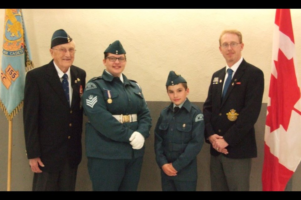 L-R: Major (Ret.) Vern Harnden, Cadet Flt. Sgt. Elizebeth Cyr, Air Cadet Marcu DeCerbo, Capt. (Ret.) Peter Petainen. Photo provided