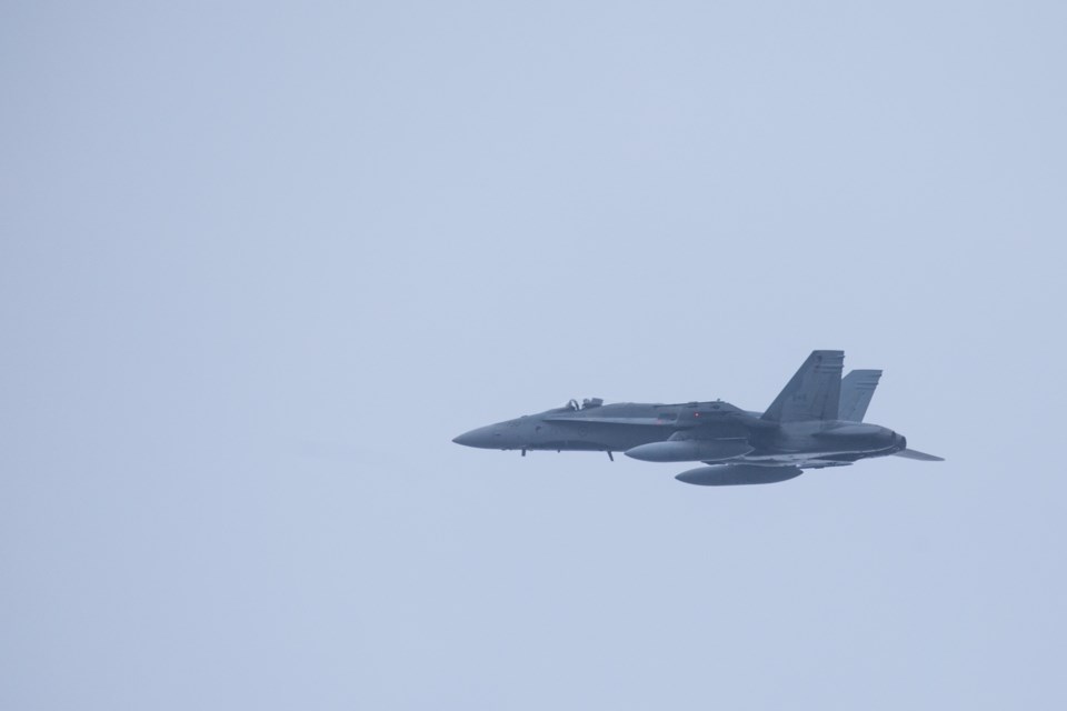 A CF-18 made its way over downtown Sault Ste. Marie on Friday.