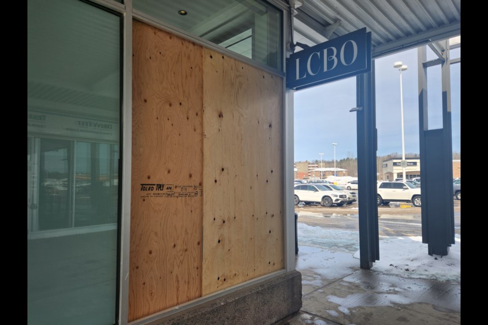 A window was smashed at the Churchill Plaza LCBO on March 5.  