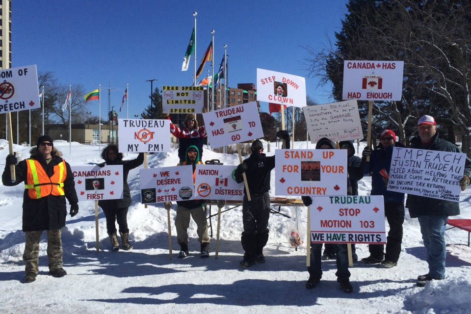 Freedom March demonstration at Sault Ste. Marie City Hall. March 4, 2017. Photo by David Helwig/SooToday