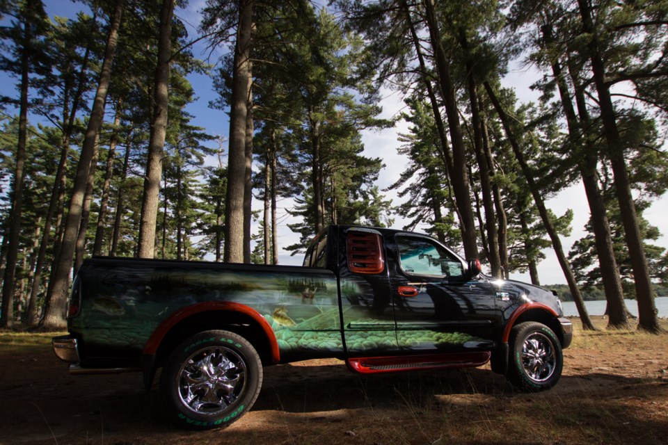 Mike Philion's 2002 Ford X150 XLT 'Walleye'. In 2009 the vehicle was given an impressive paint job by Philion's long-time friend Al Proulx. Proulx took his vehicle out to Bell's Point Campground to show it off for SooToday. Jeff Klassen/SooToday