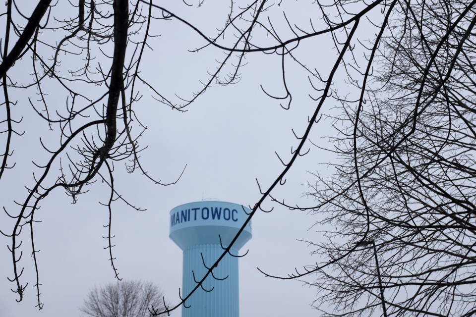 A water tower in the city of Manitowoc, Wi. The town has recieved worldwide attention  after being featured in the popular Netflix documentary Making a Murderer. Photo by Jeff Klassen for SooToday