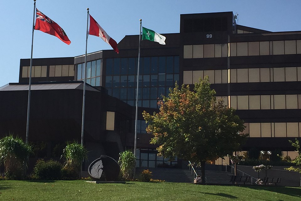 The Franco-Ontarian flag was raised today at city hall. Derek Turner photo