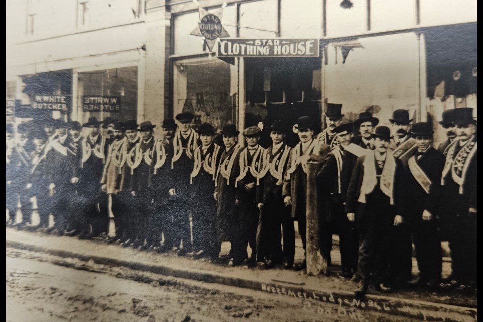 Local Odd Fellows lodge members at the corner of Queen Street and Gore Street in this 1904 photograph donated to the Sault Ste. Marie Museum.