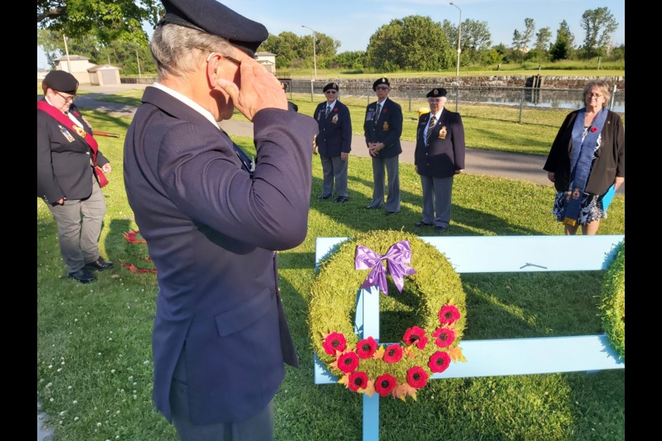 Royal Canadian Legion Branch 25 officers and members of the public - some of whom with relatives that served in The Korean War of 1950-53 - gathered at the cairn at the Sault Ste. Marie Canal National Historic Site to remember the 516 Canadians who died in the war, June 24, 2020.
