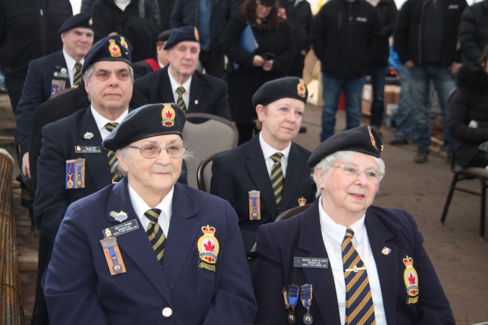 Royal Canadian Legion Branch 25 officers attend a funding announcement for the new Royal Canadian Legion Branch 25 office and nine-storey apartment tower, Jan. 9, 2023.