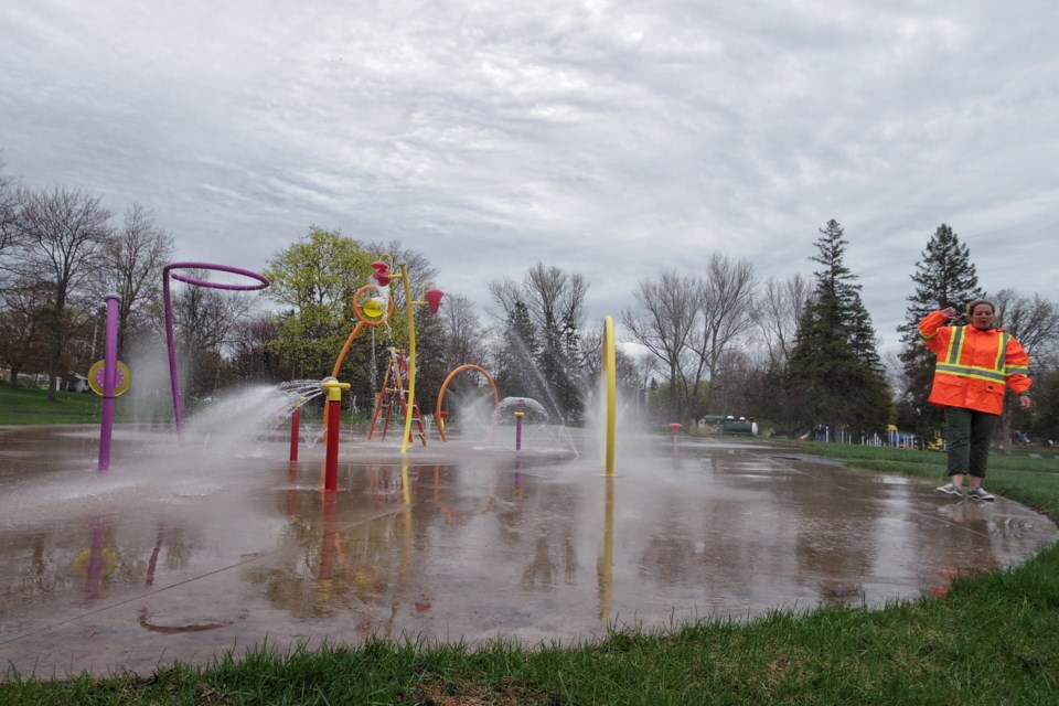 Here's what the new splash pad looks like with all nozzles on (keeping in mind that it's being set up). Michael Purvis/SooToday