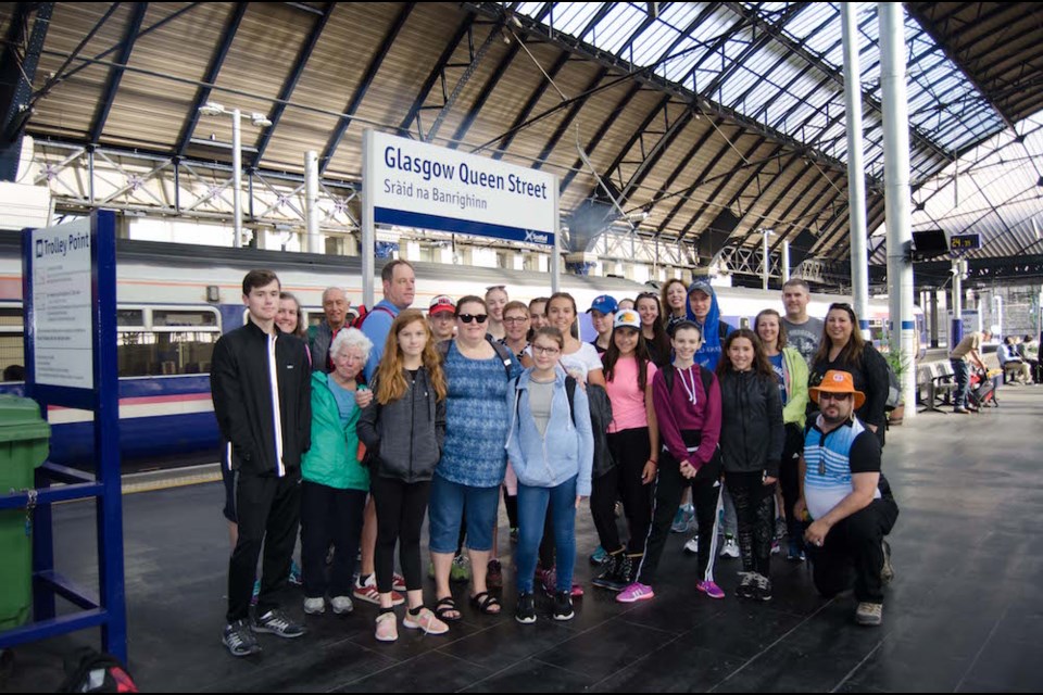 MHDS dancers and families at the Glasgow train station. Supplied photo 