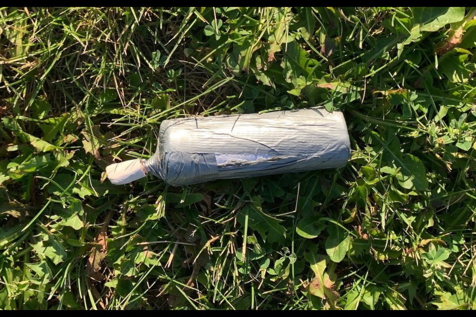 Suspected explosive device discovered on Peoples Road on July 7, 2020. Photo supplied by the Sault Ste. Marie Police Service