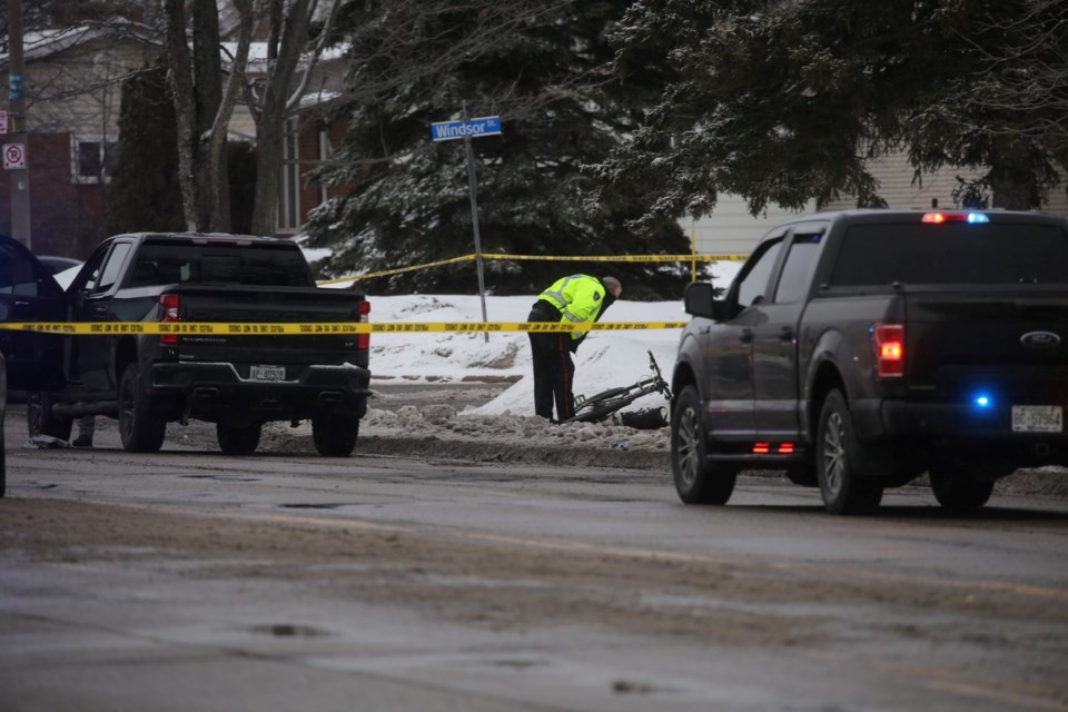 A police scene slowed evening traffic on McNabb St. on March 31, 2022.