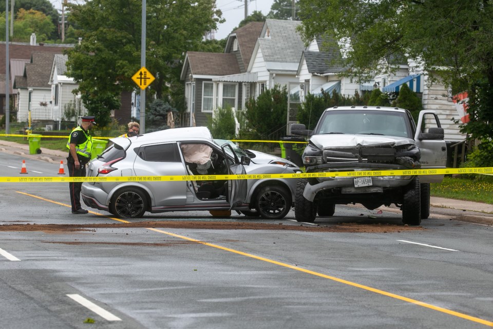 The scene of a collision at Wellington Street East and Kohler Street on Tuesday, Aug. 30, 2022