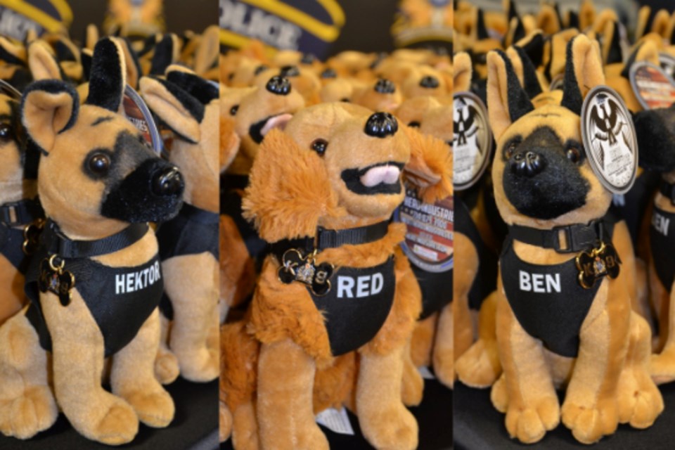 Plushies named after local police dogs are used to assist kids in stressful situations.