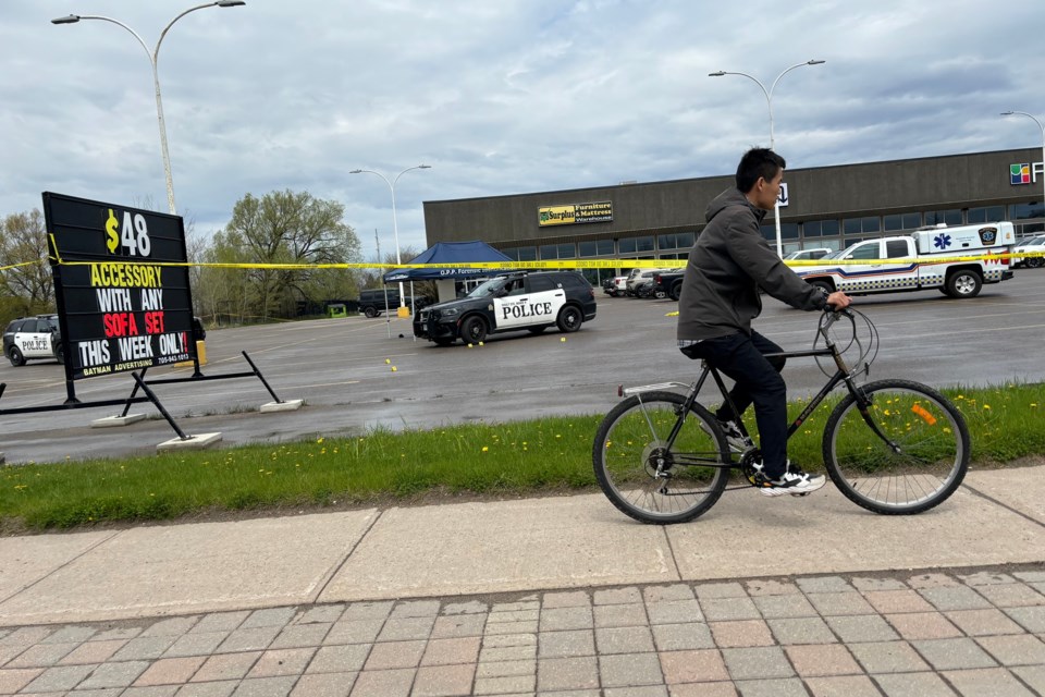 Scene on Sunday, May 12, 2024, the day after a police-involved shooting at a west-end plaza.