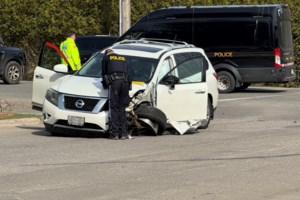 Queen St. East closed due to a collision