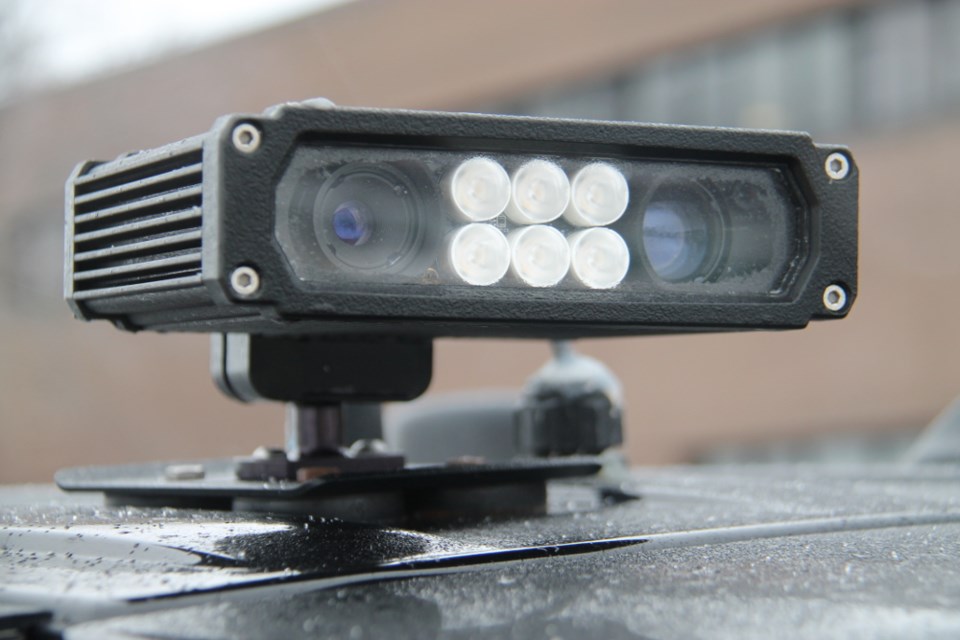 A newly installed Automatic Licence Plate Reader (ALPR) camera, mounted on a Sault Ste. Marie Police Service vehicle, Feb. 20, 2018. Darren Taylor/SooToday 