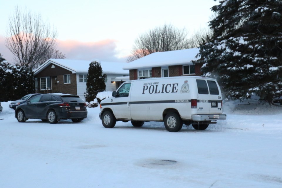 Sault Ste. Marie Police Service forensics van parked on Chartwell Drive on Tuesday, Nov. 13. James Hopkin/SooToday