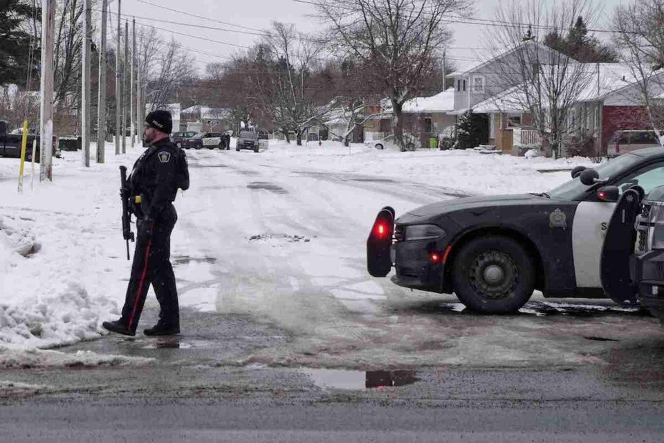 Sault Police have the intersection of Wellington Street East and McCrea Street blocked. Mike Purvis/SooToday