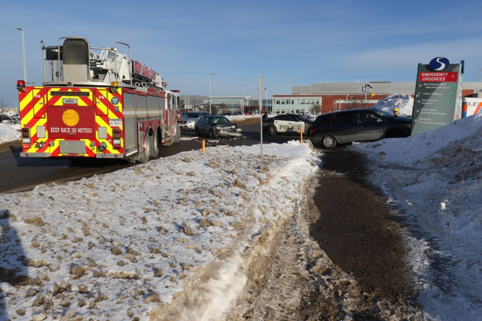 Sault Ste. Marie Police Service is investigating a motor vehicle collision involving a sedan and a minivan sometime after 3 p.m. at the Sault Area Hospital. The fire department and EMS were also on scene. James Hopkin/SooToday